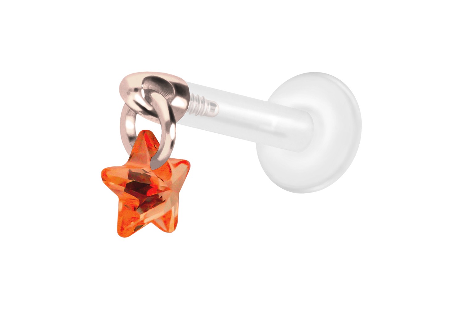 PTFE Labret Piercing mit Innengewinde + Titan-Aufsatz KRISTALLSTERN